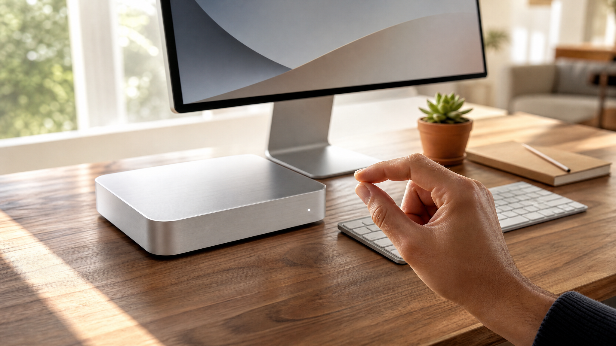 ChatGPT Voice and spatial gesture on walnut desk